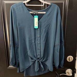 Elegant Teal Button-Up Blouse